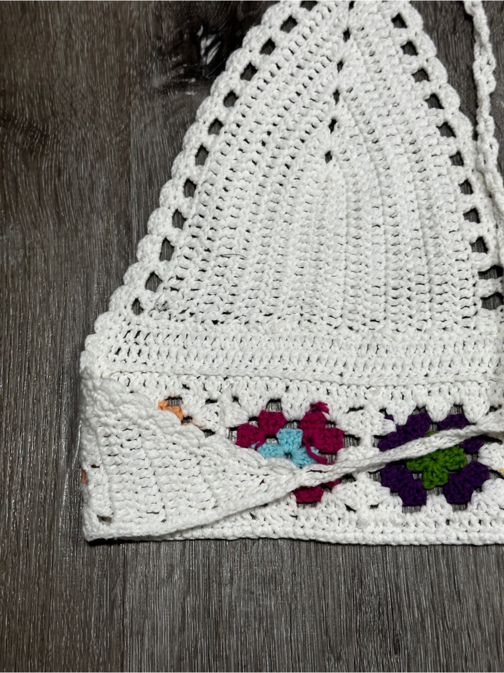 Crochet Halter Top Granny Square Floral Festival Boho Fairycore Tie Back Top - Picture 8 of 10